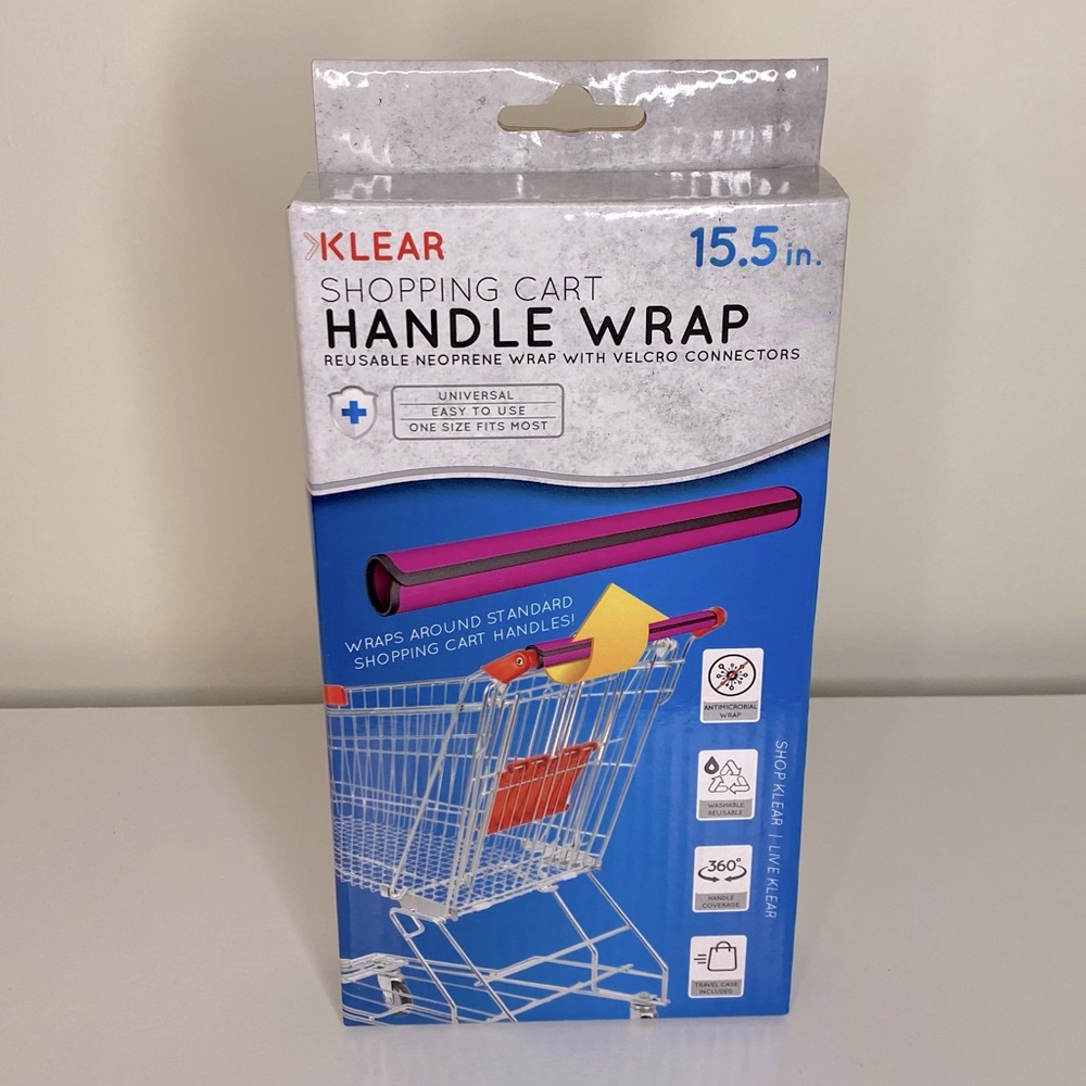 Shopping Cart Handle Wrap, Reusable Neoprene Velcro Cover, New by Klear, Pink
